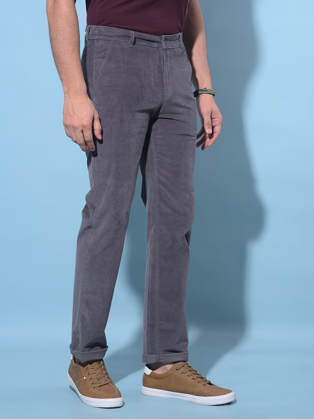 Grey Straight Chinos Trousers-Men Trousers-Crimsoune Club