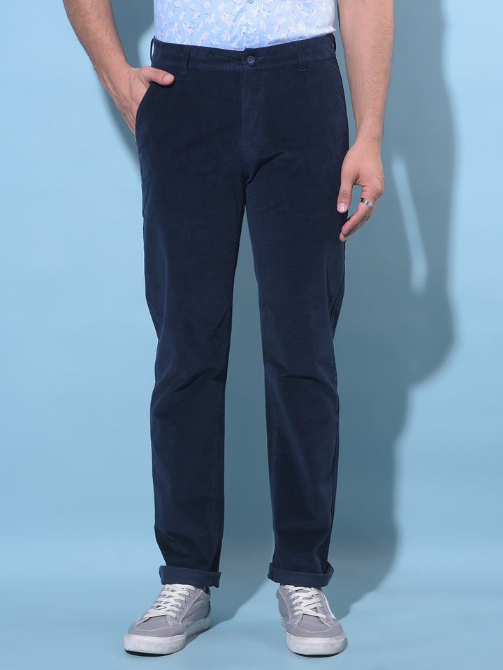 Navy Blue Straight Chinos Trousers-Men Trousers-Crimsoune Club