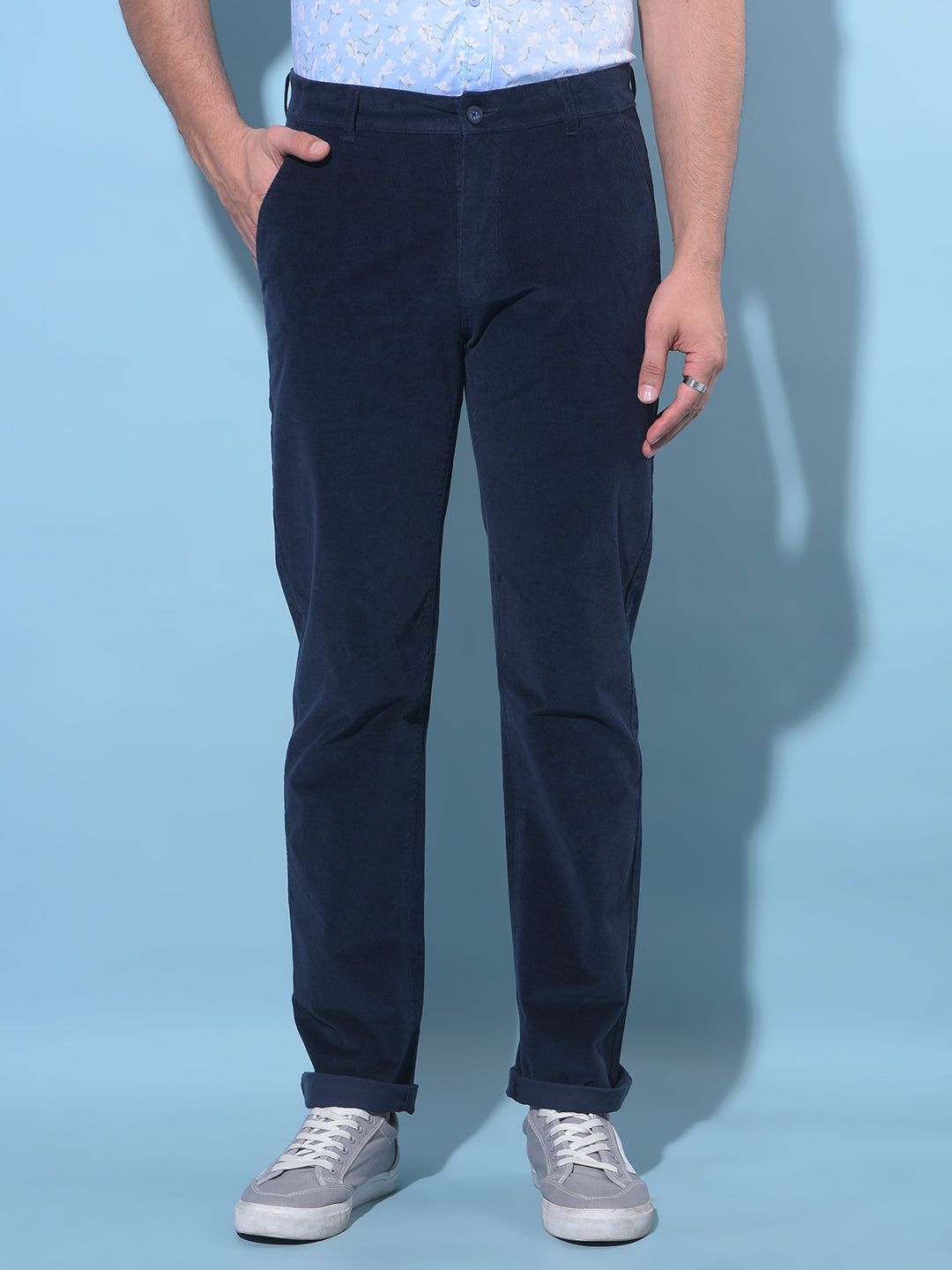 Navy Blue Straight Chinos Trousers-Men Trousers-Crimsoune Club