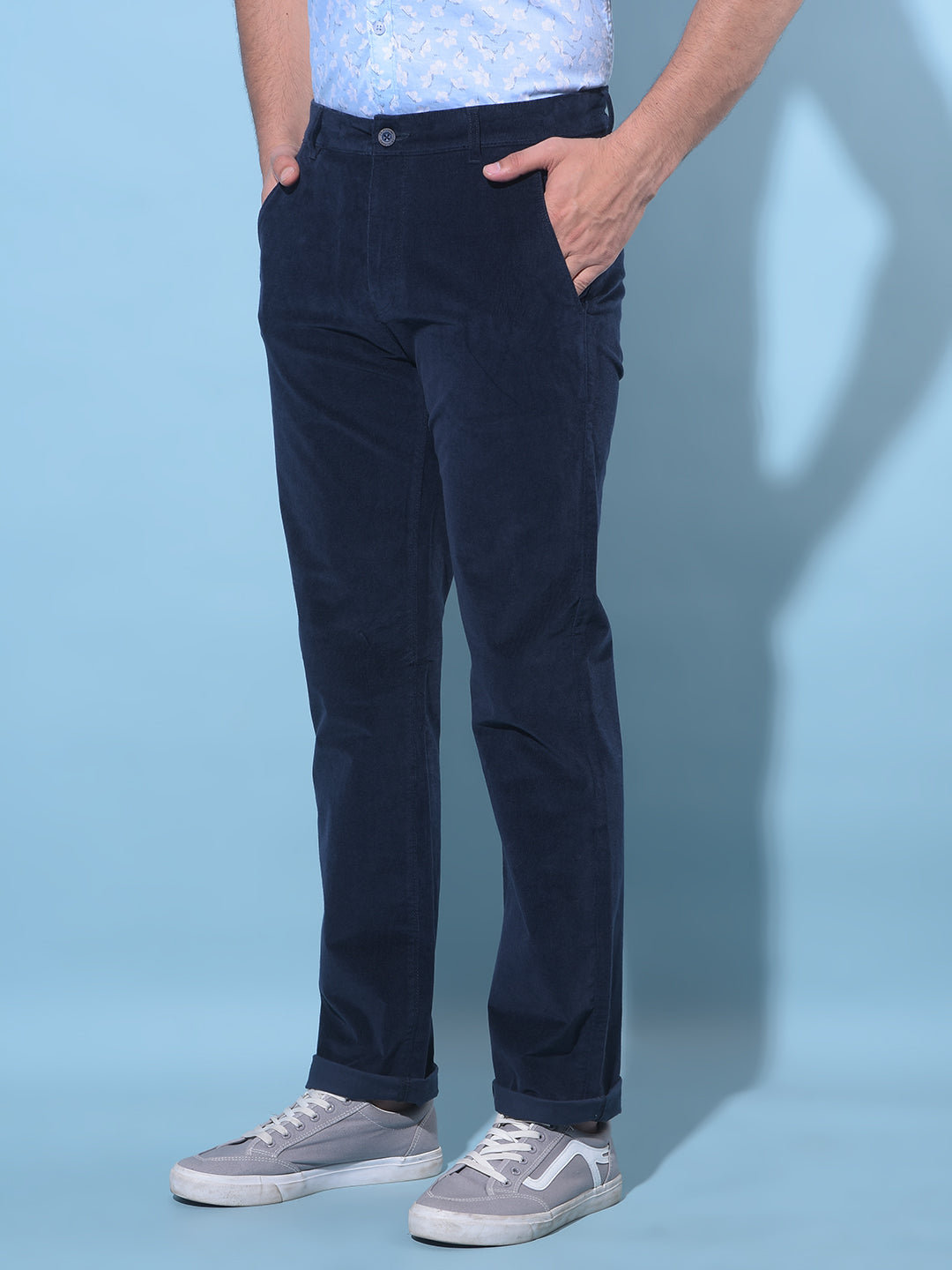 Navy Blue Straight Chinos Trousers-Men Trousers-Crimsoune Club