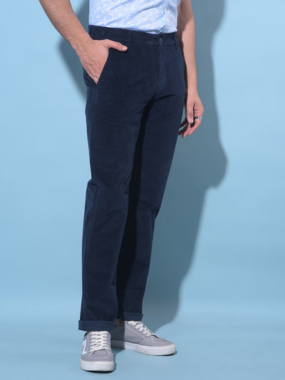 Navy Blue Straight Chinos Trousers-Men Trousers-Crimsoune Club