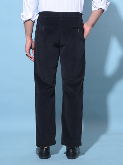 Black Straight Stretchable Trousers-Men Trousers-Crimsoune Club