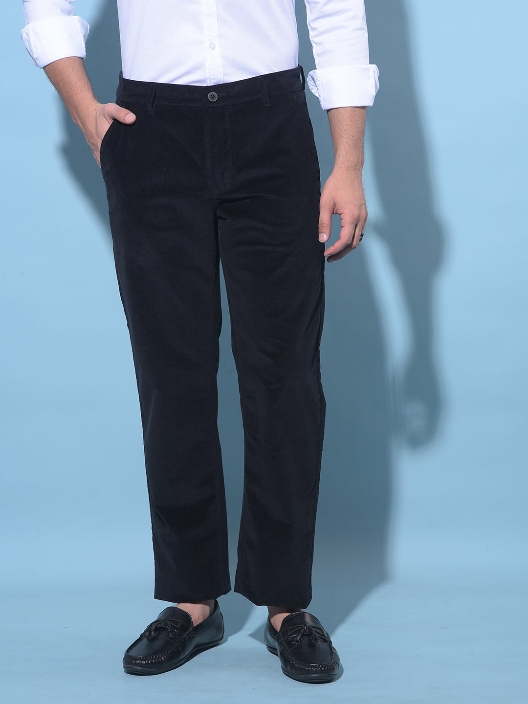 Black Straight Stretchable Trousers-Men Trousers-Crimsoune Club