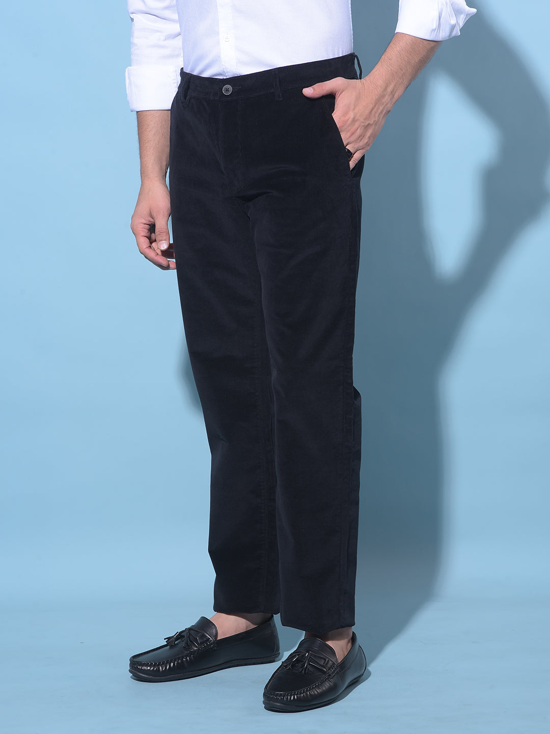 Black Straight Stretchable Trousers-Men Trousers-Crimsoune Club