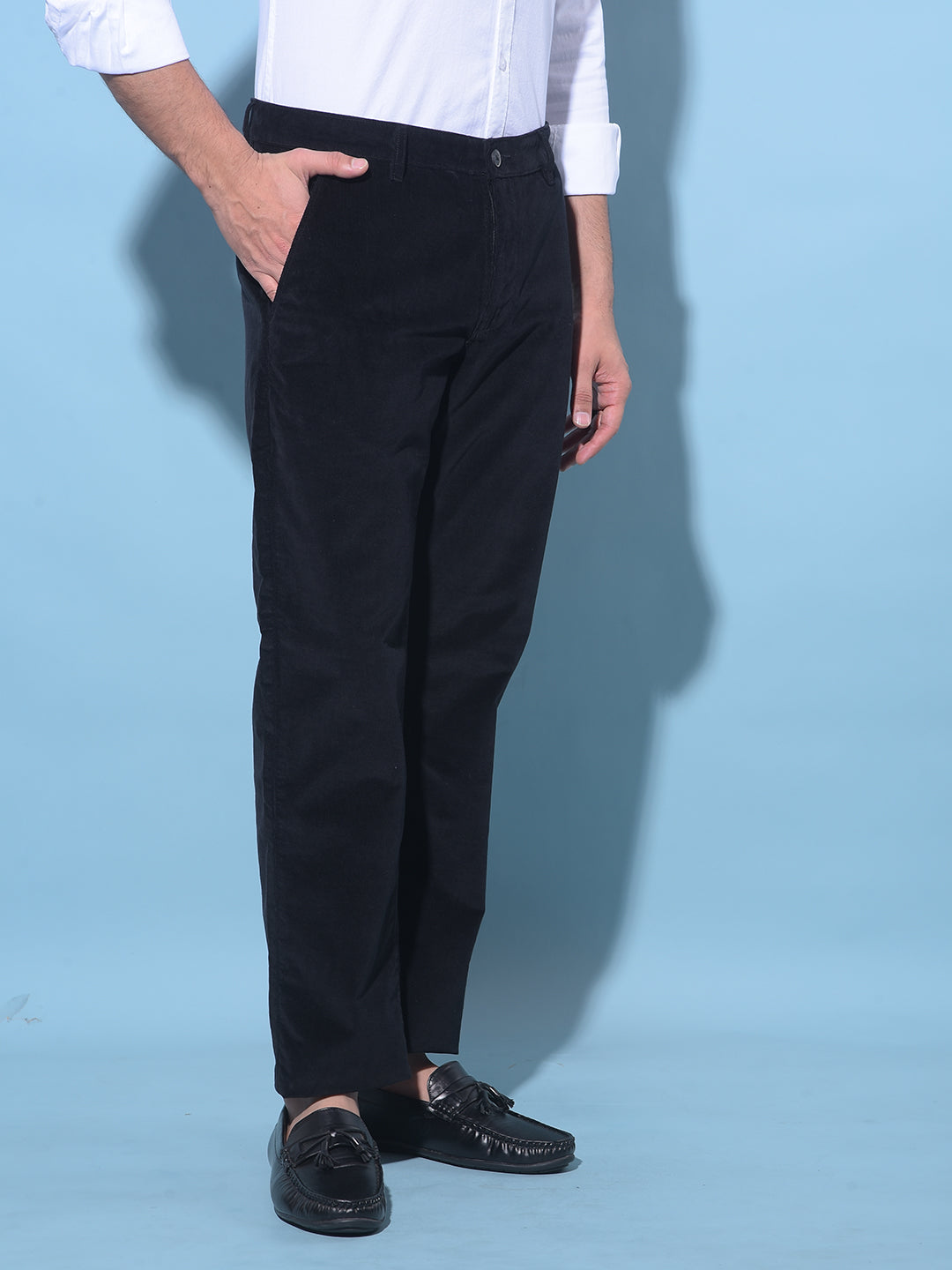 Black Straight Stretchable Trousers-Men Trousers-Crimsoune Club