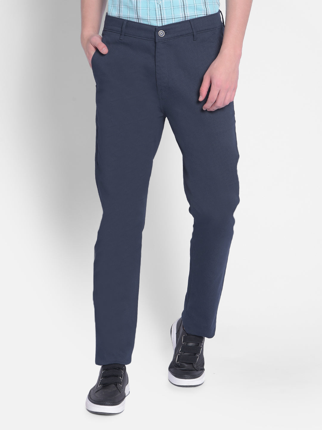 Navy Blue Checked Trousers-Men Trousers-Crimsoune Club