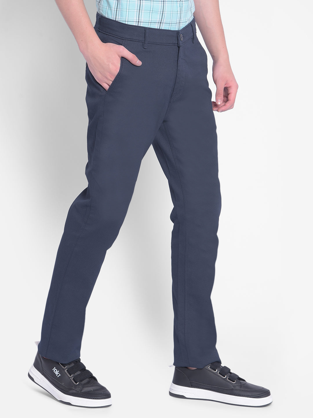 Navy Blue Checked Trousers-Men Trousers-Crimsoune Club