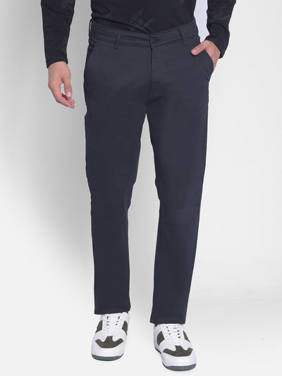Navy Blue Printed Trouser-Men Jeans-Crimsoune Club