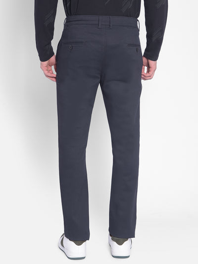 Navy Blue Printed Trouser-Men Jeans-Crimsoune Club