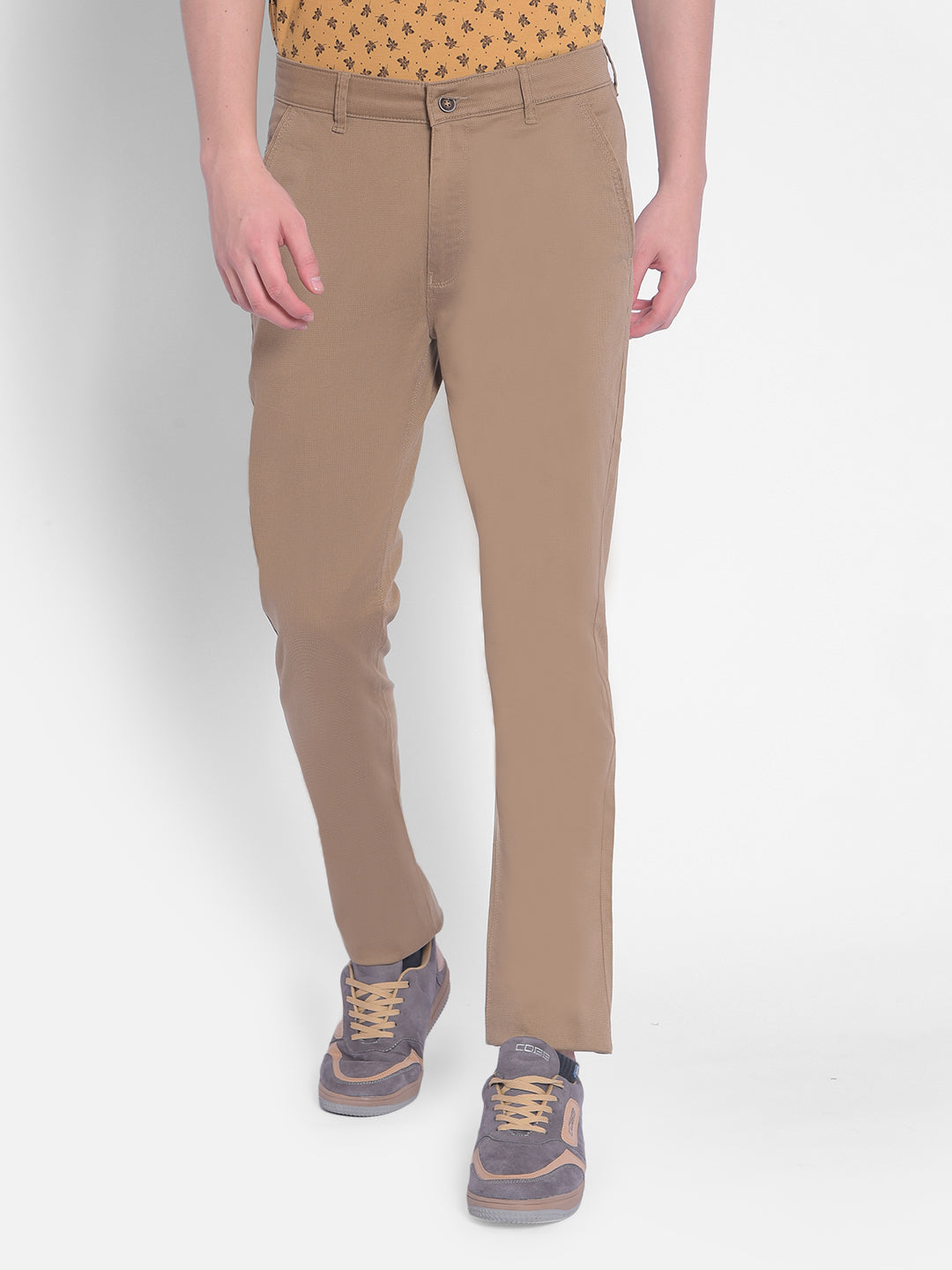 Beige Checked Trousers-Men Trousers-Crimsoune Club