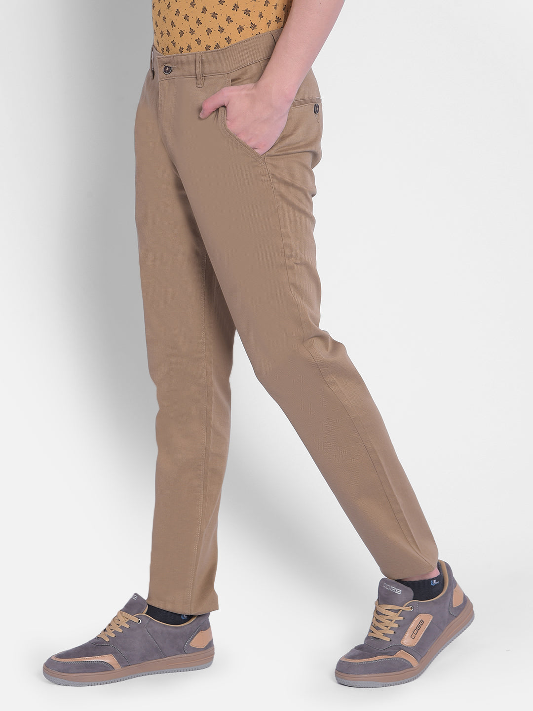 Beige Checked Trousers-Men Trousers-Crimsoune Club