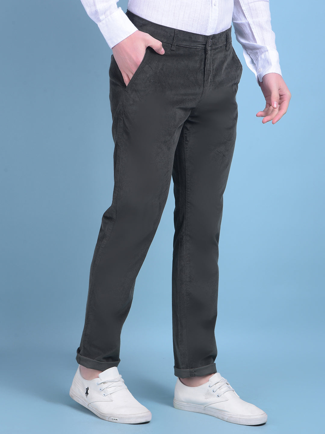 Olive Stretchable Cotton Trousers-Men Trousers-Crimsoune Club