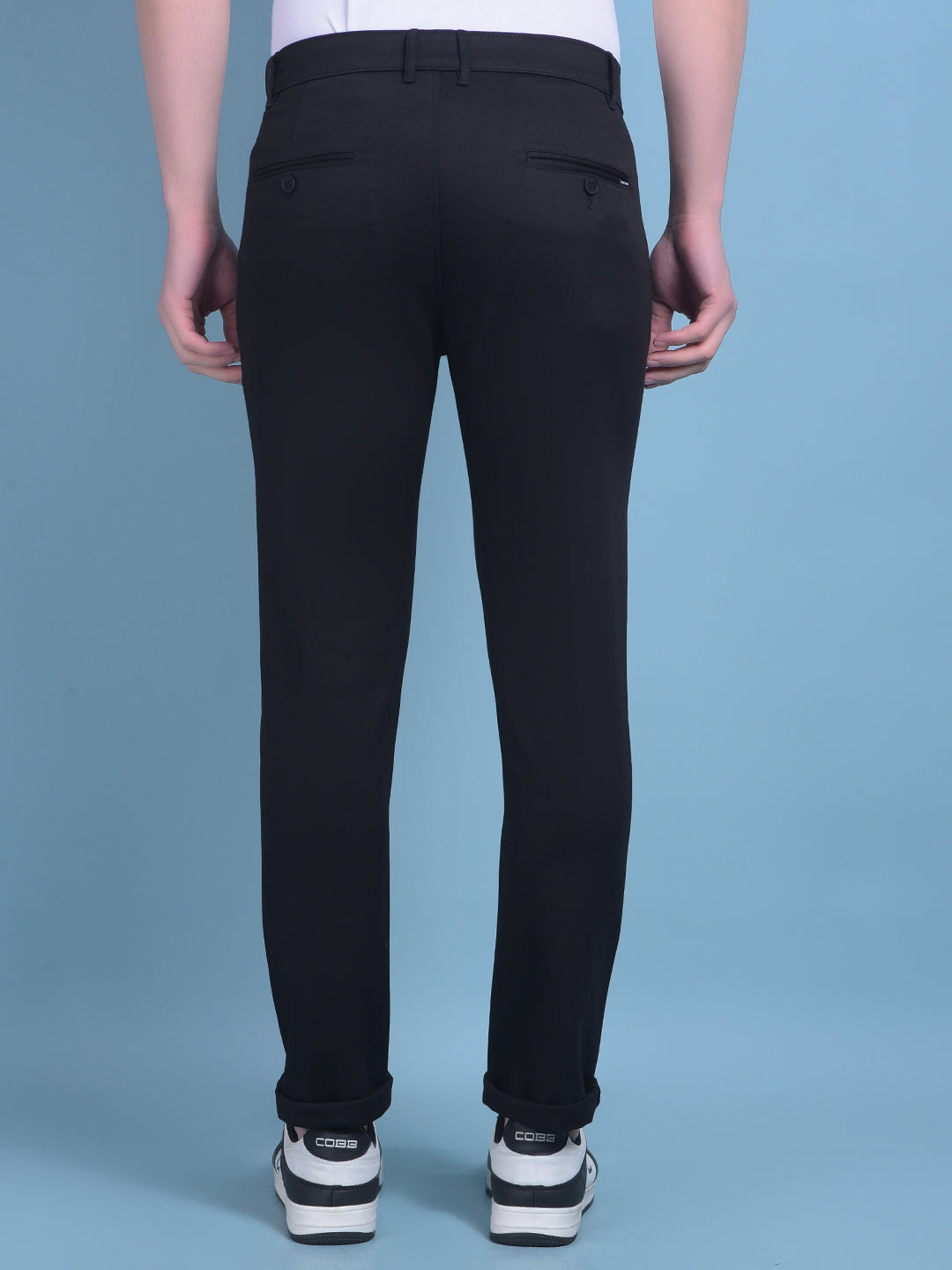 Black Stretchable Cotton Trousers-Men Trousers-Crimsoune Club