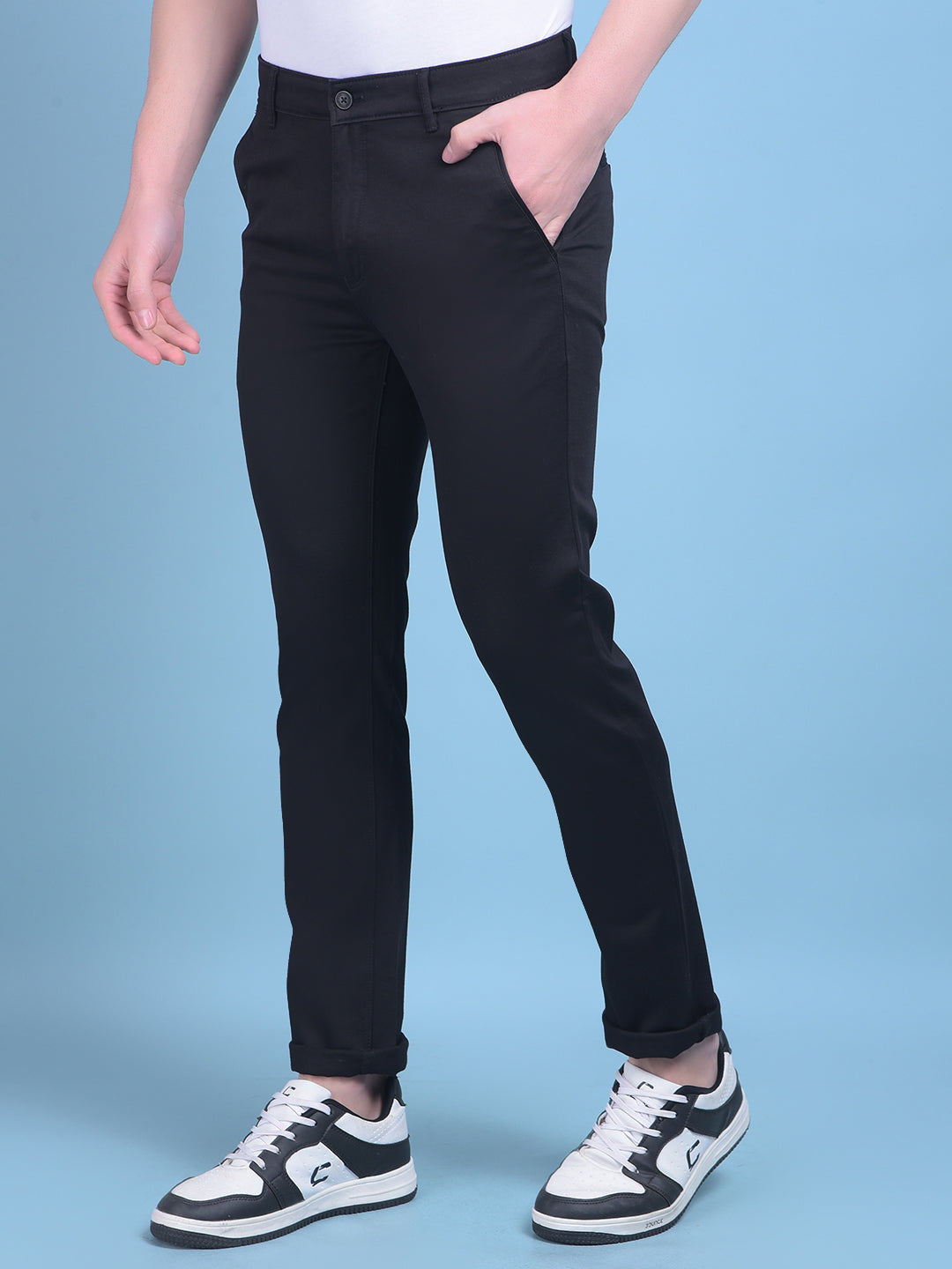 Black Stretchable Cotton Trousers-Men Trousers-Crimsoune Club