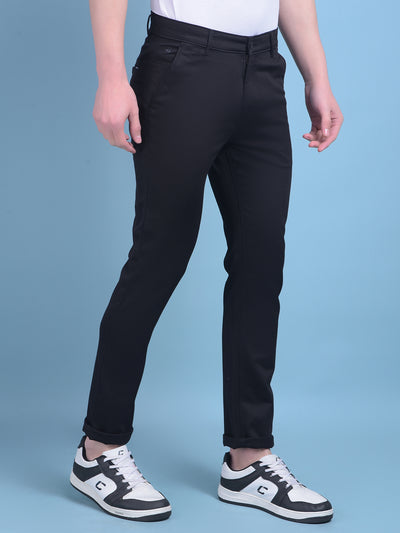 Black Stretchable Cotton Trousers-Men Trousers-Crimsoune Club