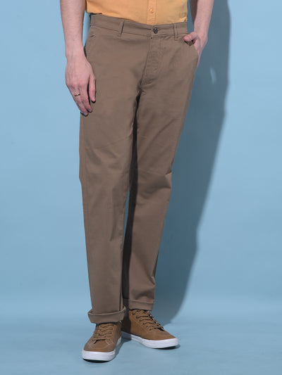 Khaki Straight Dobby Trousers-Men Trousers-Crimsoune Club