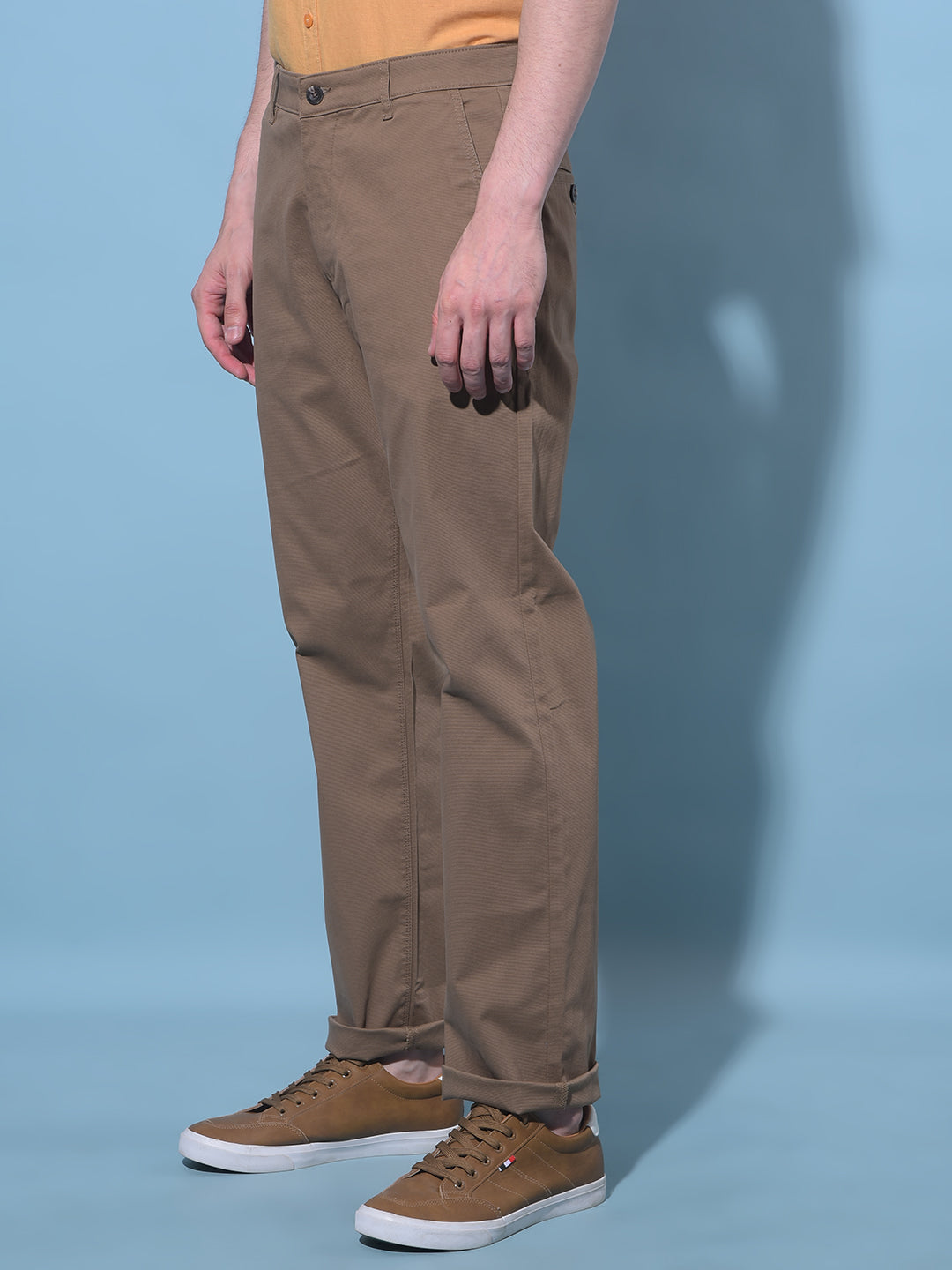 Khaki Straight Dobby Trousers-Men Trousers-Crimsoune Club