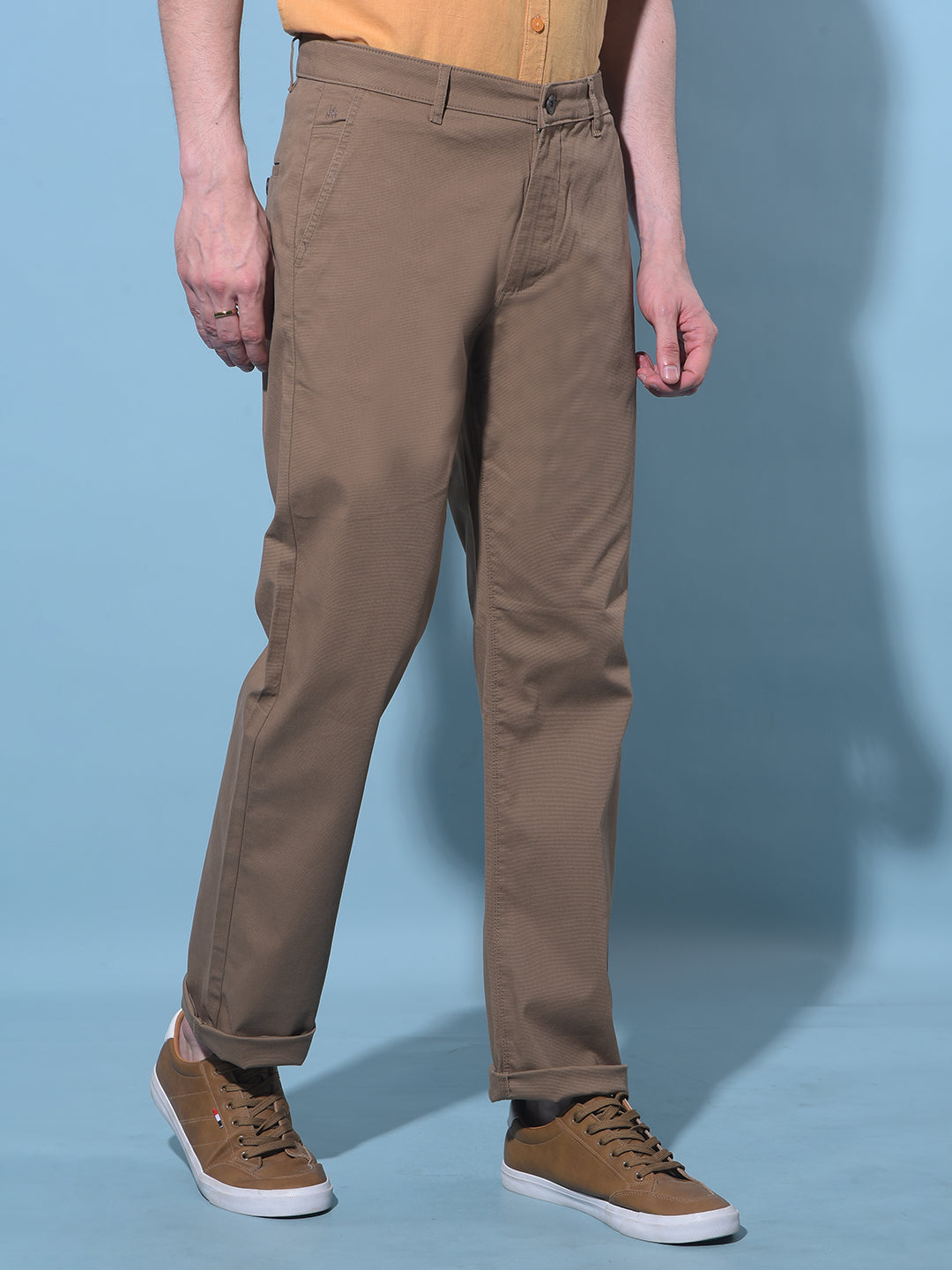 Khaki Straight Dobby Trousers-Men Trousers-Crimsoune Club