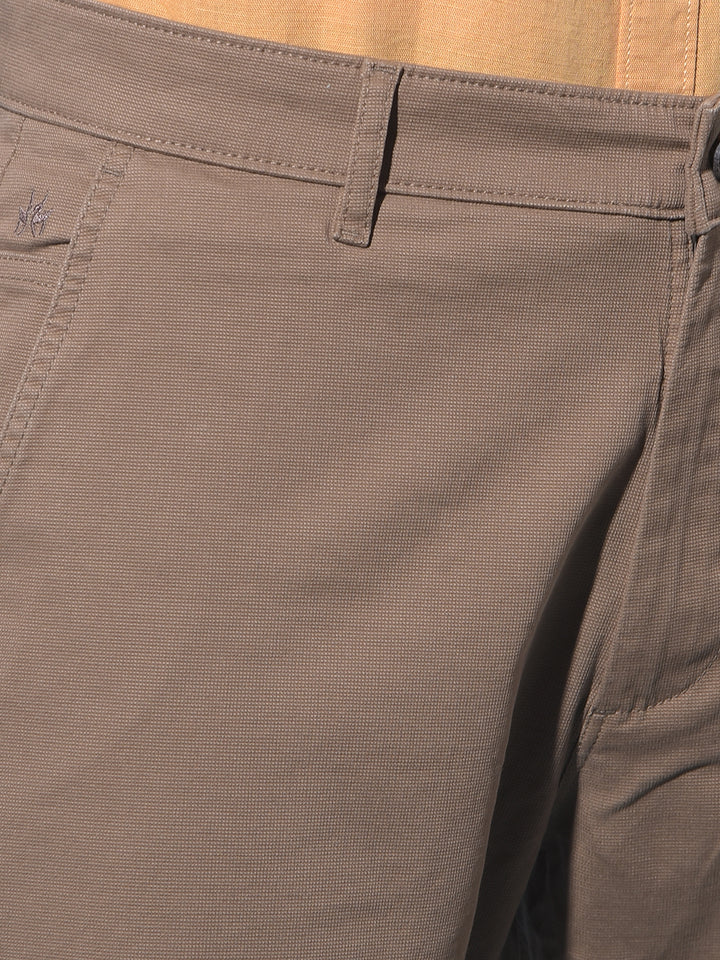 Khaki Straight Dobby Trousers-Men Trousers-Crimsoune Club