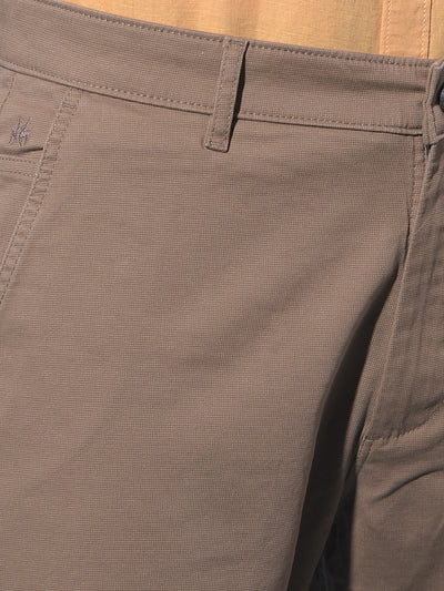 Khaki Straight Dobby Trousers-Men Trousers-Crimsoune Club
