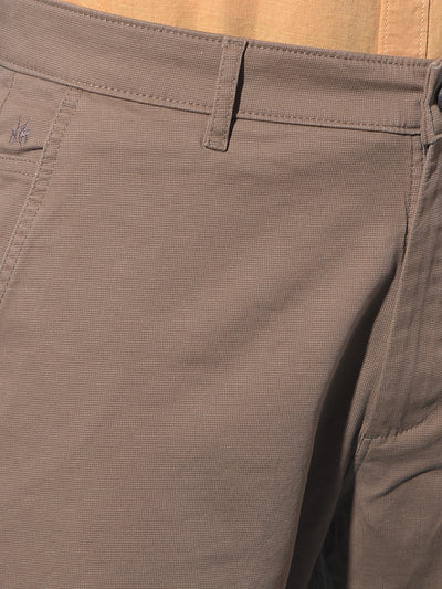 Khaki Straight Dobby Trousers-Men Trousers-Crimsoune Club