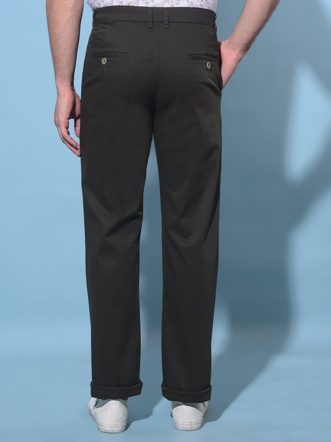 Olive Straight Dobby Trousers-Men Trousers-Crimsoune Club