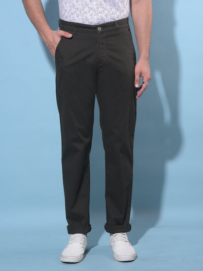 Olive Straight Dobby Trousers-Men Trousers-Crimsoune Club