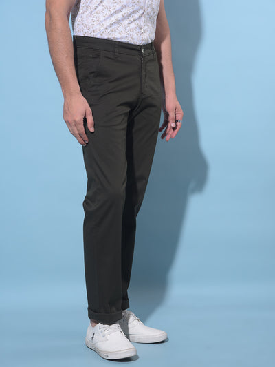 Olive Straight Dobby Trousers-Men Trousers-Crimsoune Club