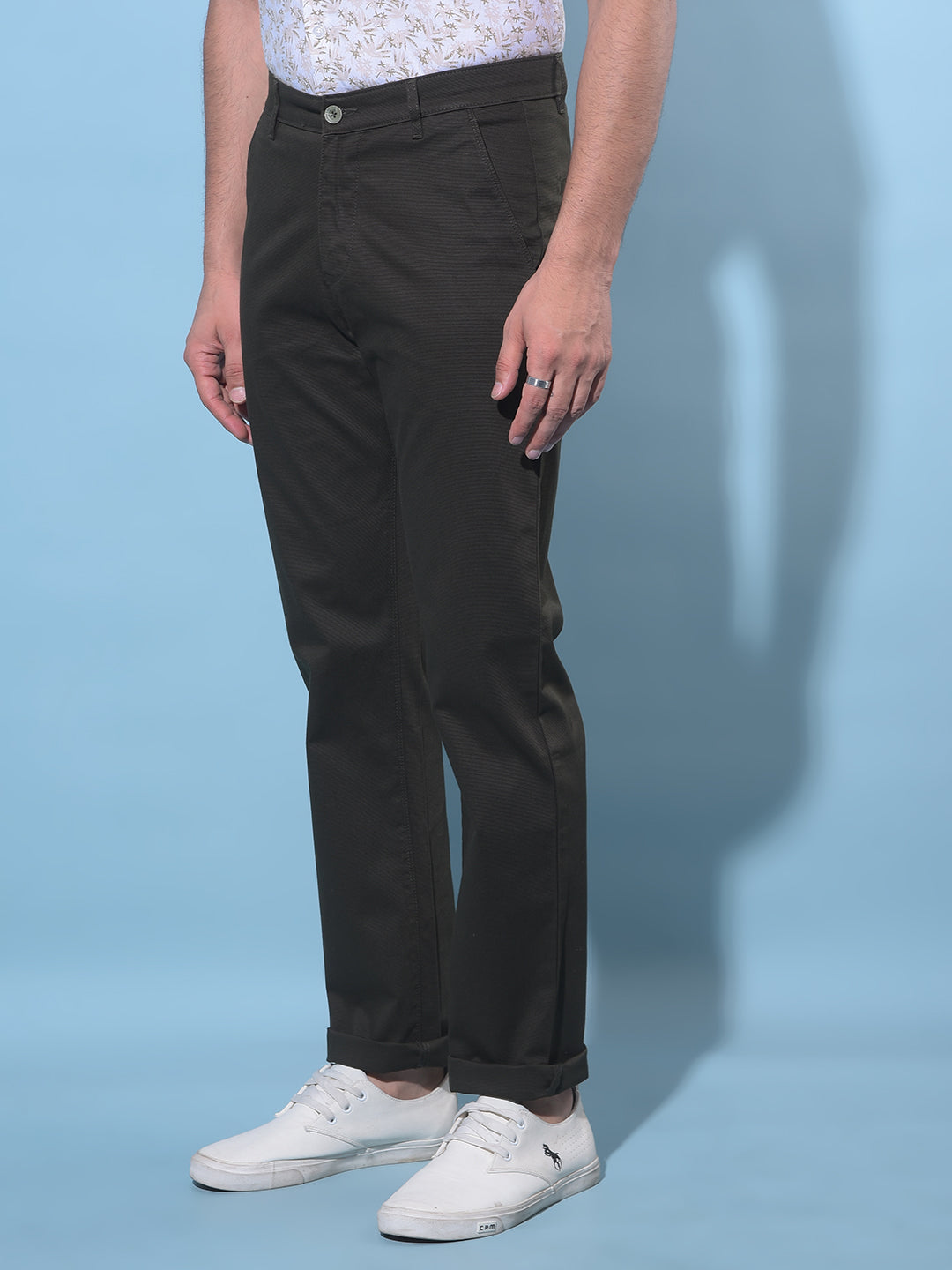 Olive Straight Dobby Trousers-Men Trousers-Crimsoune Club