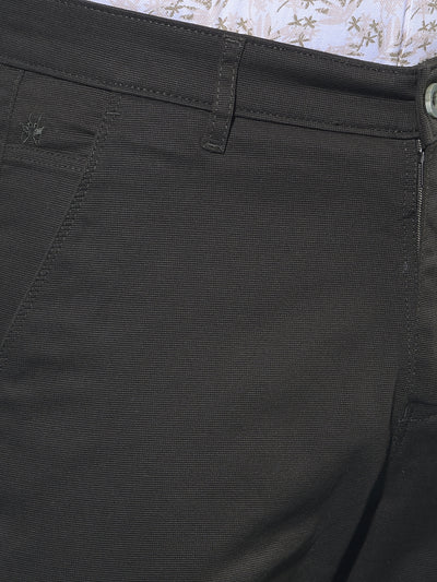 Olive Straight Dobby Trousers-Men Trousers-Crimsoune Club