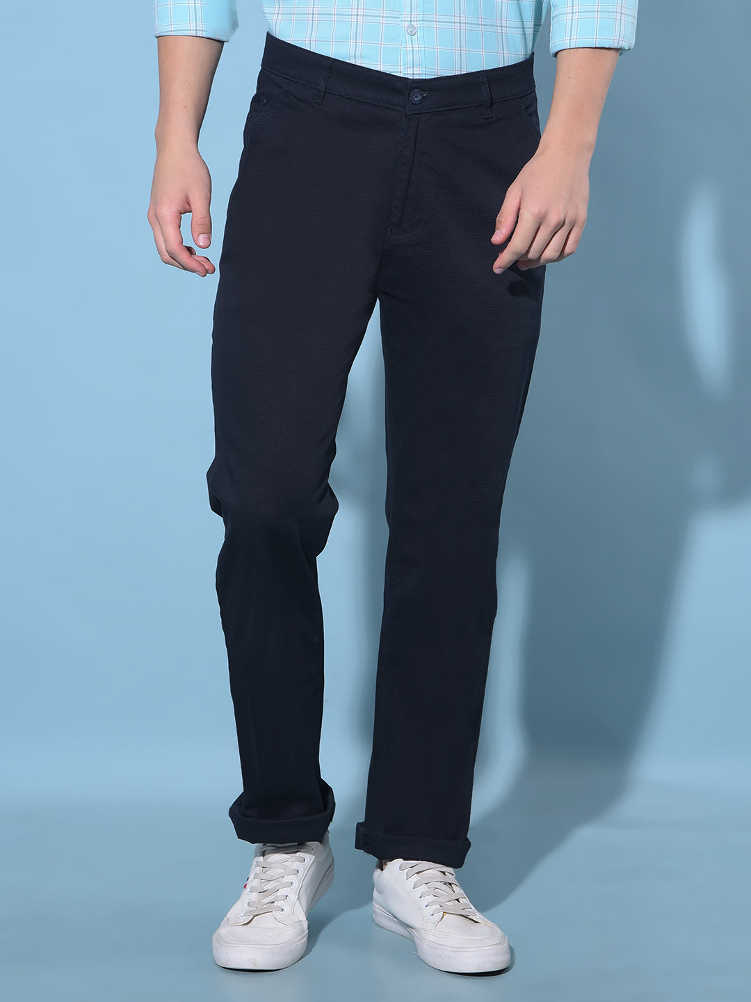 Navy Blue Straight Cotton Trousers-Men Trousers-Crimsoune Club