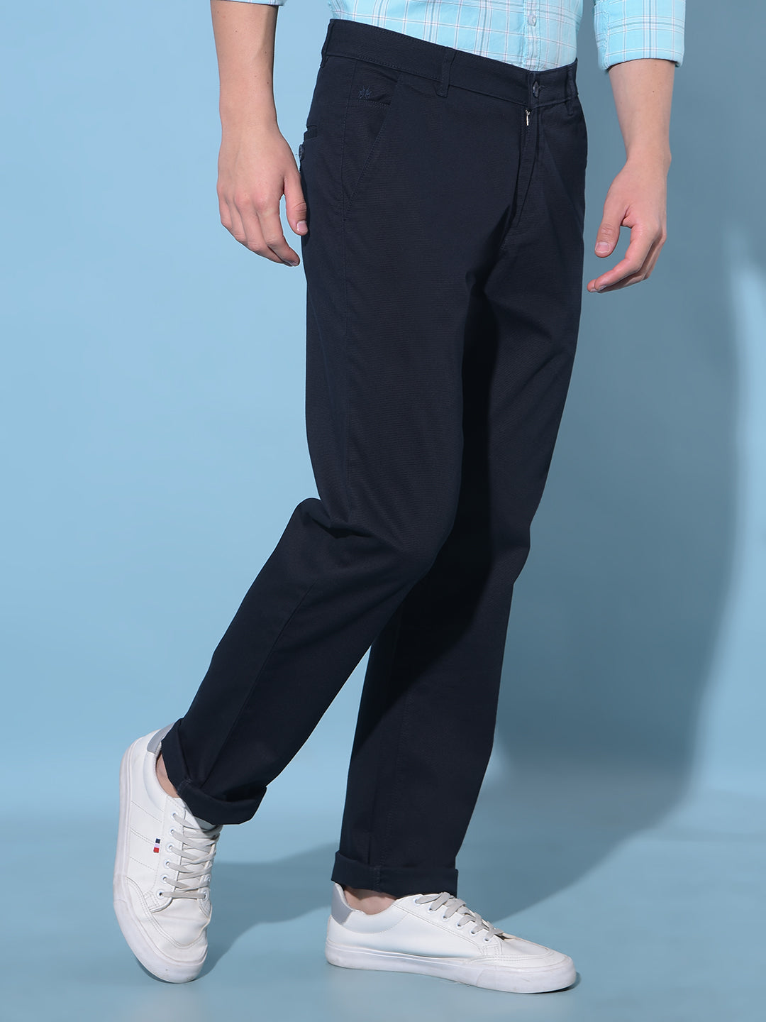 Navy Blue Straight Cotton Trousers-Men Trousers-Crimsoune Club