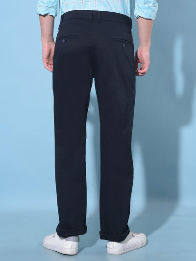 Navy Blue Straight Cotton Trousers-Men Trousers-Crimsoune Club