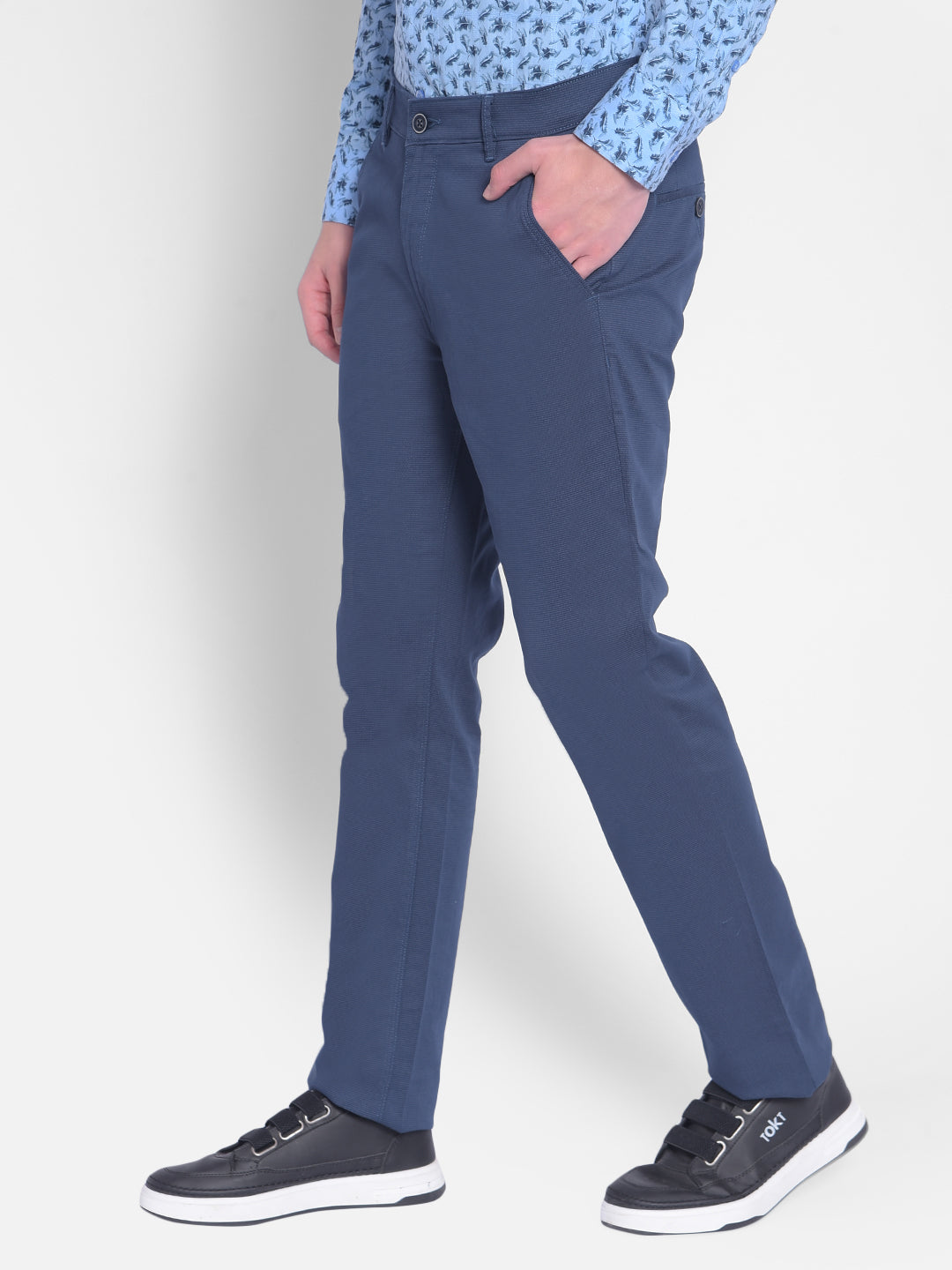 Navy Blue Printed Trousers-Men Trousers-Crimsoune Club