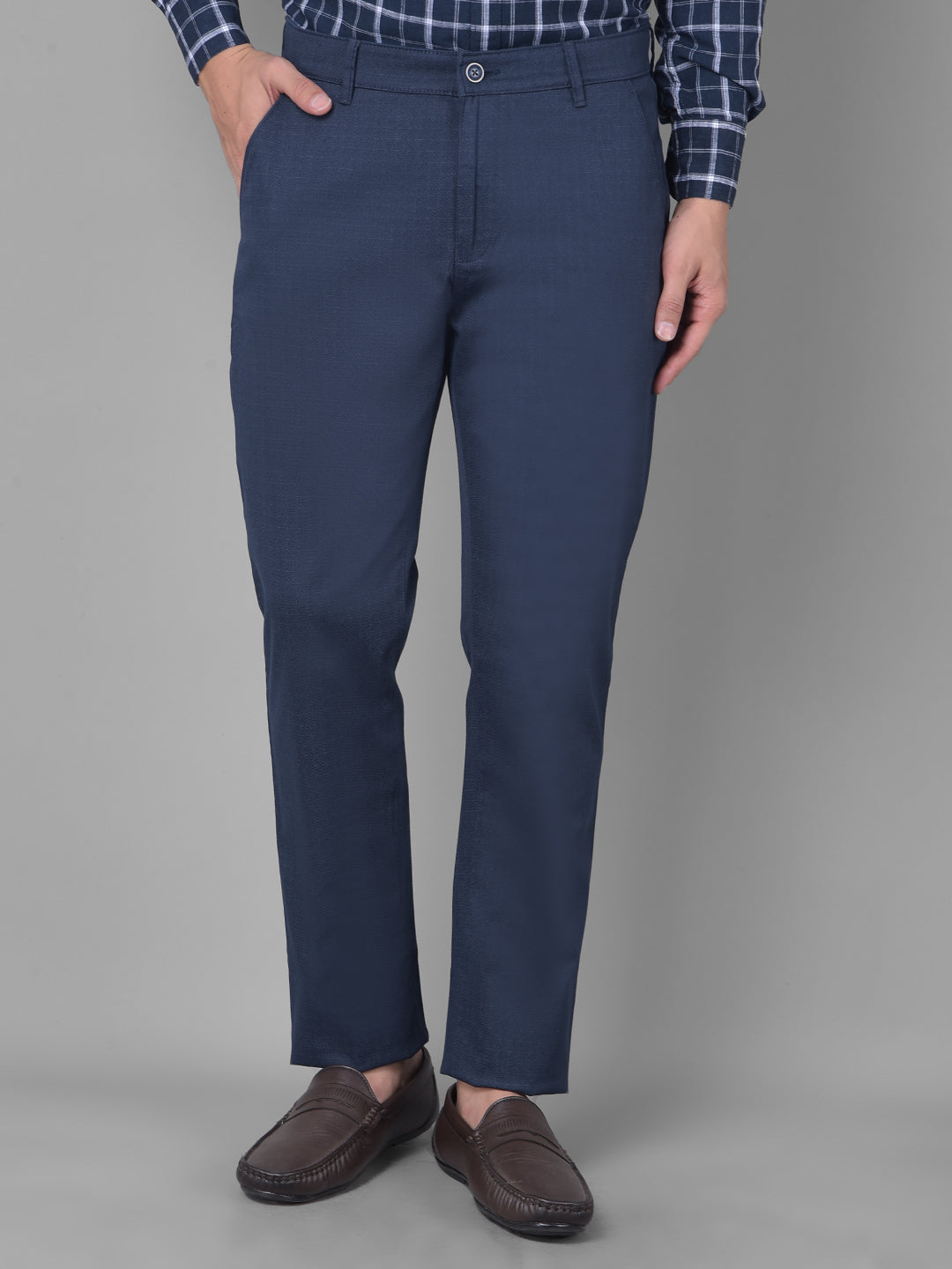 Navy Blue Printed Trousers-Men Trousers-Crimsoune Club