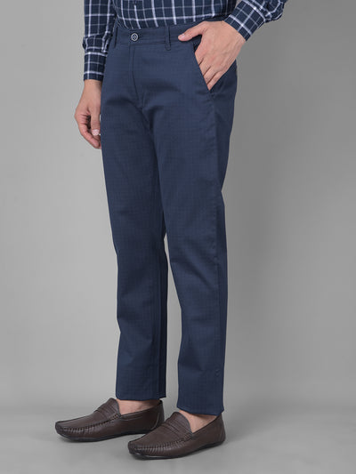 Navy Blue Printed Trousers-Men Trousers-Crimsoune Club