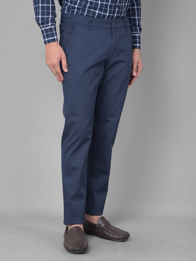 Navy Blue Printed Trousers-Men Trousers-Crimsoune Club