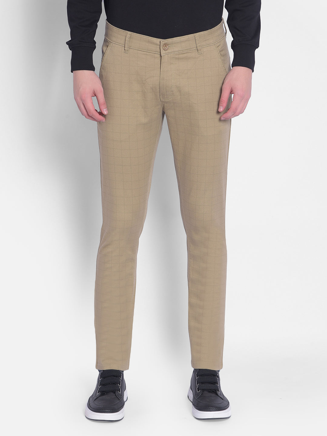 Beige Checked Trousers-Men Trousers-Crimsoune Club