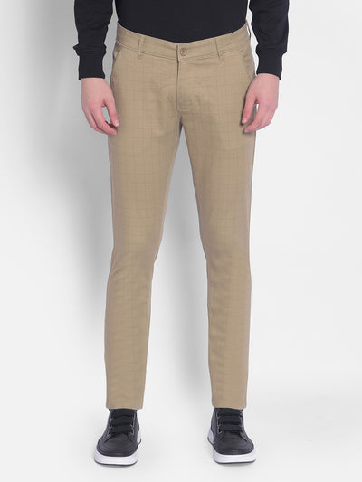 Beige Checked Trousers-Men Trousers-Crimsoune Club