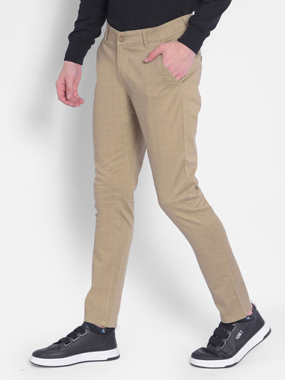 Beige Checked Trousers-Men Trousers-Crimsoune Club