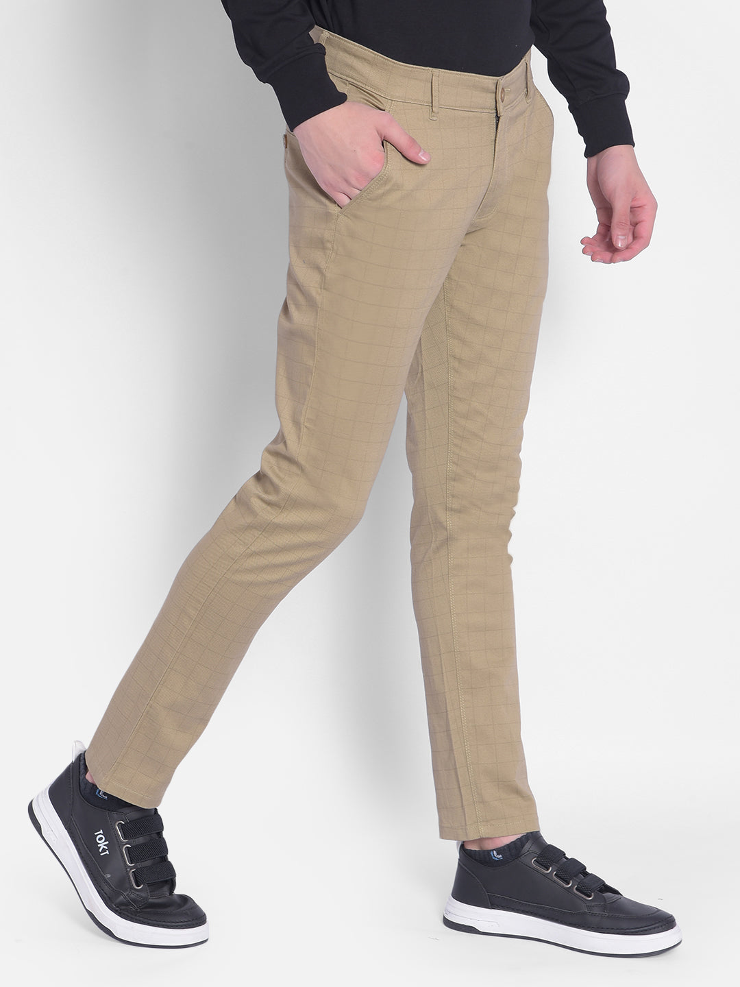 Beige Checked Trousers-Men Trousers-Crimsoune Club