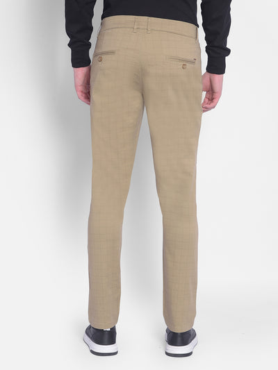 Beige Checked Trousers-Men Trousers-Crimsoune Club