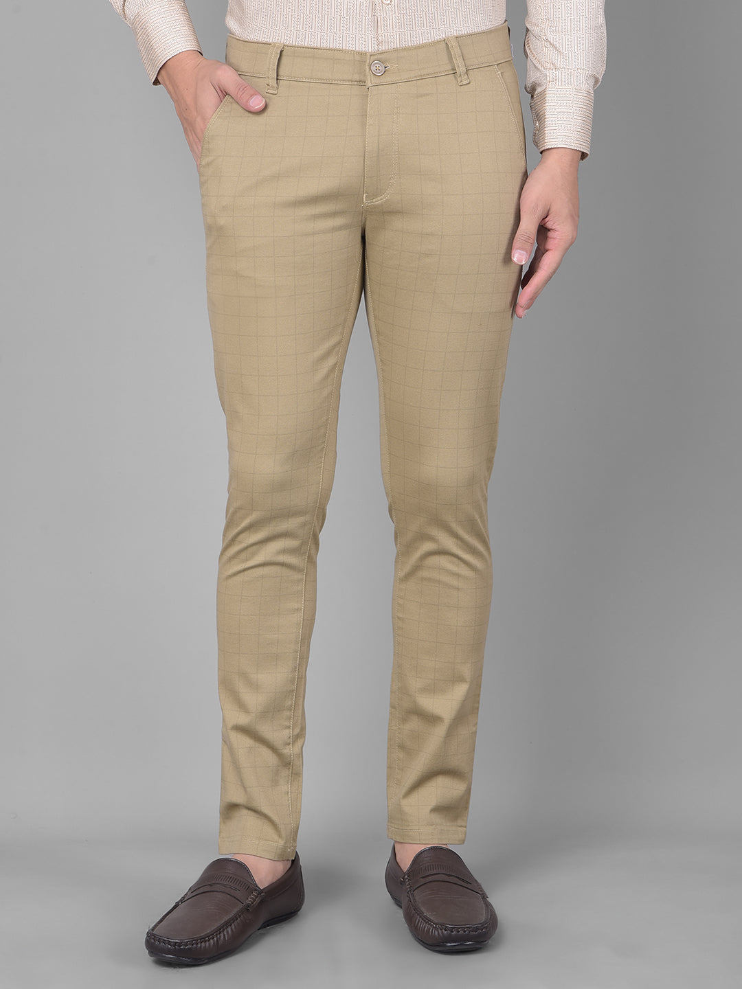 Beige Printed Trousers-Men Trousers-Crimsoune Club