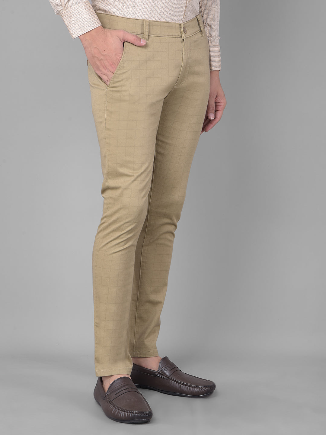 Beige Printed Trousers-Men Trousers-Crimsoune Club