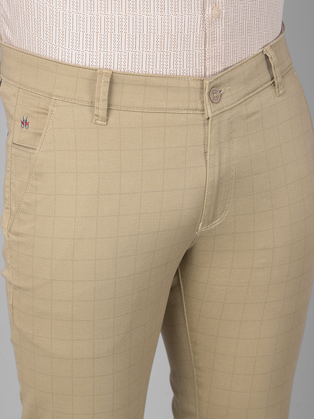 Beige Printed Trousers-Men Trousers-Crimsoune Club