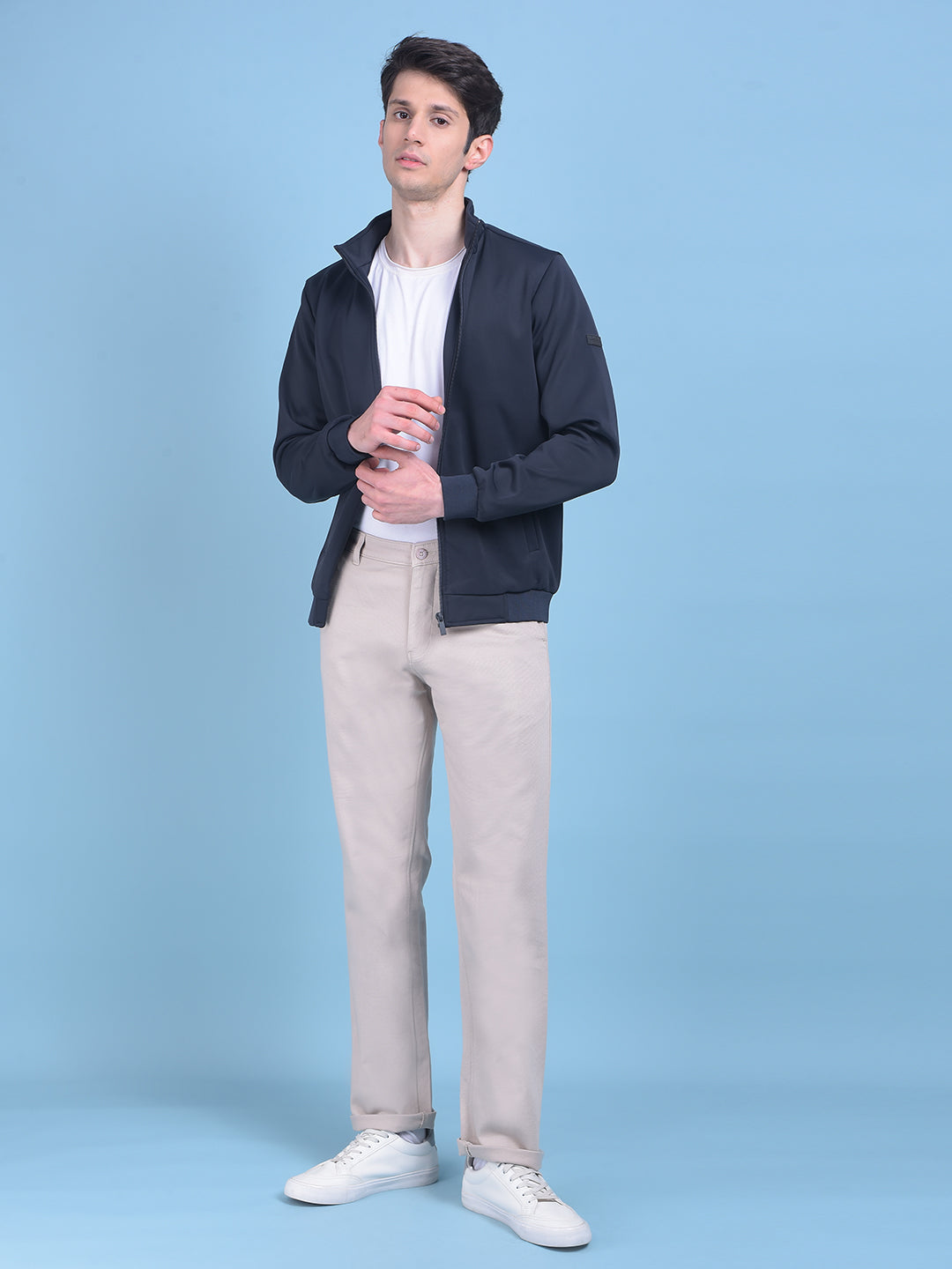 Beige Stretchable Cotton Trousers-Men Trousers-Crimsoune Club