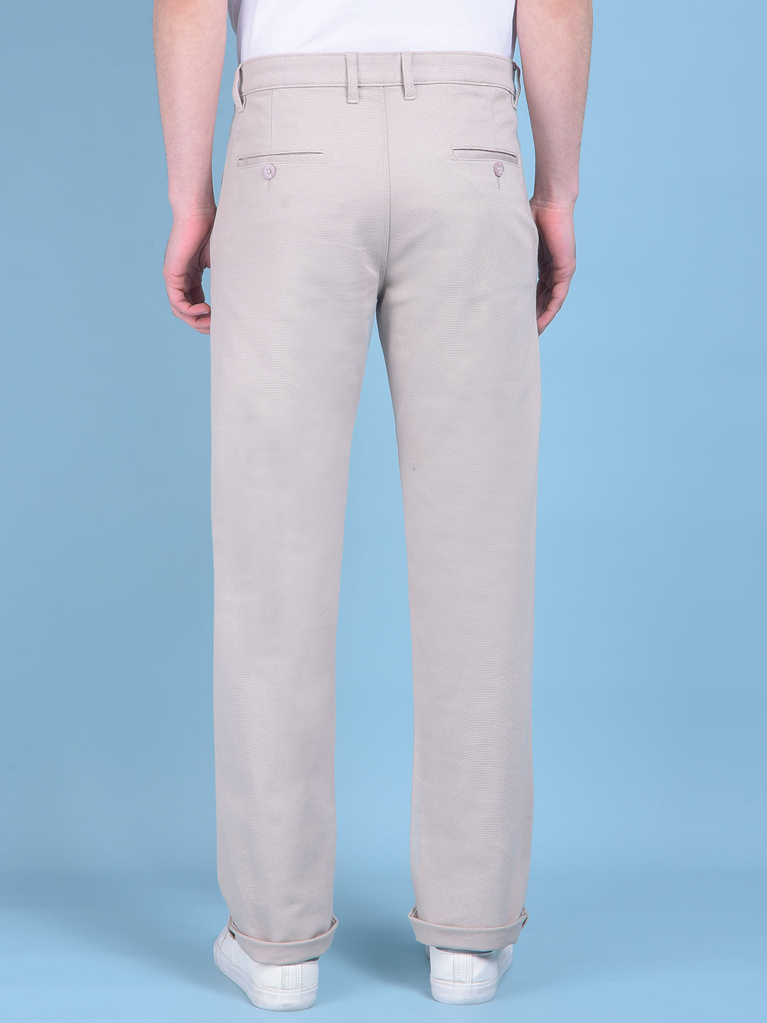 Beige Stretchable Cotton Trousers-Men Trousers-Crimsoune Club