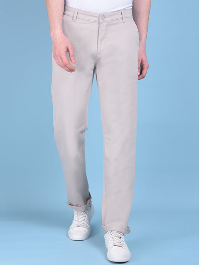 Beige Stretchable Cotton Trousers-Men Trousers-Crimsoune Club