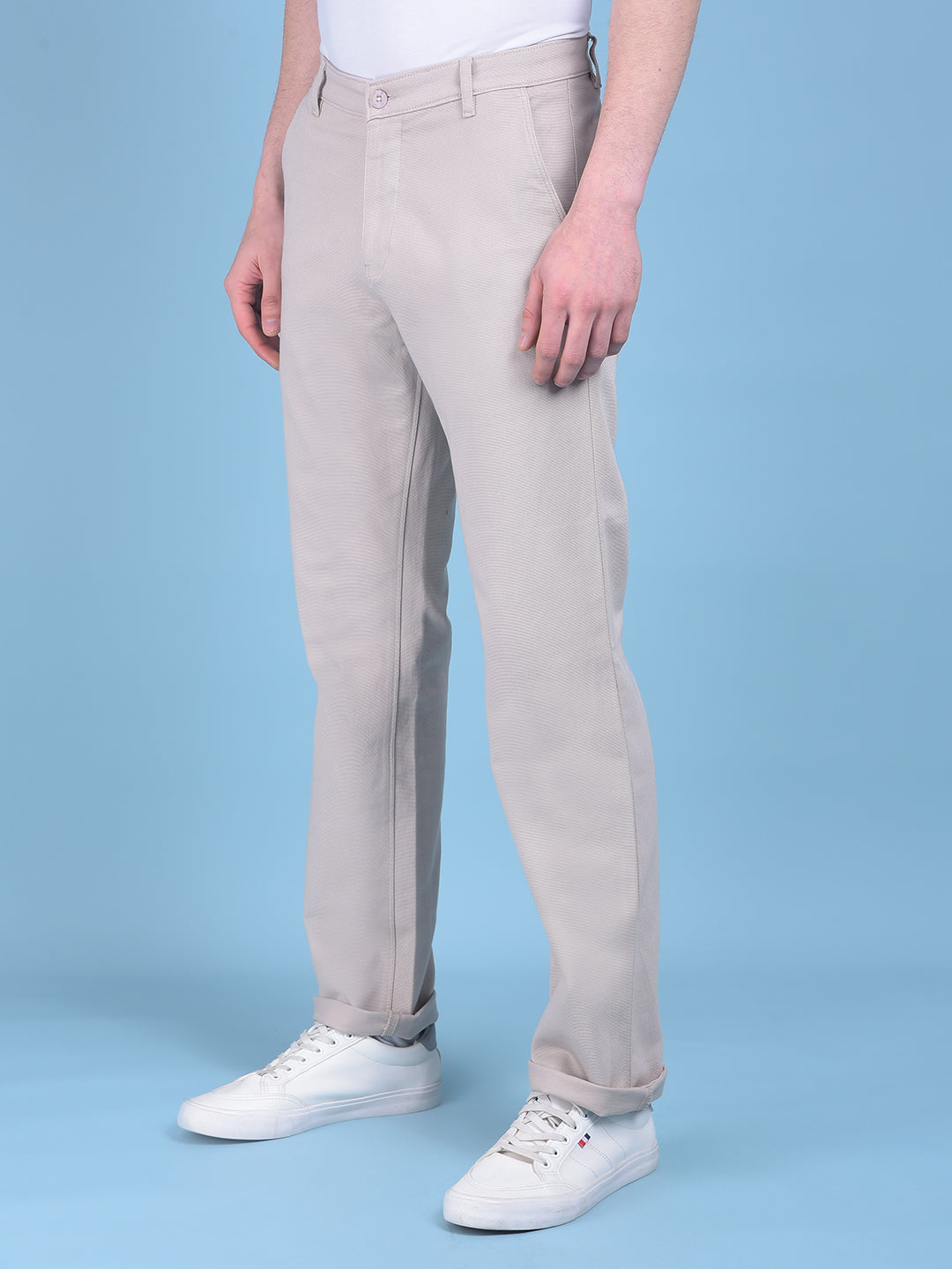 Beige Stretchable Cotton Trousers-Men Trousers-Crimsoune Club