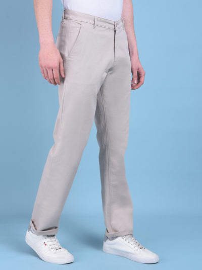 Beige Stretchable Cotton Trousers-Men Trousers-Crimsoune Club